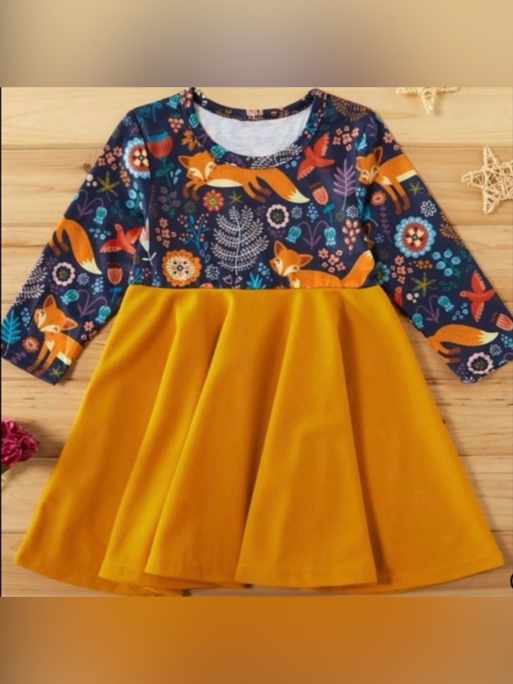 𝅺Girls Fox Print Dress